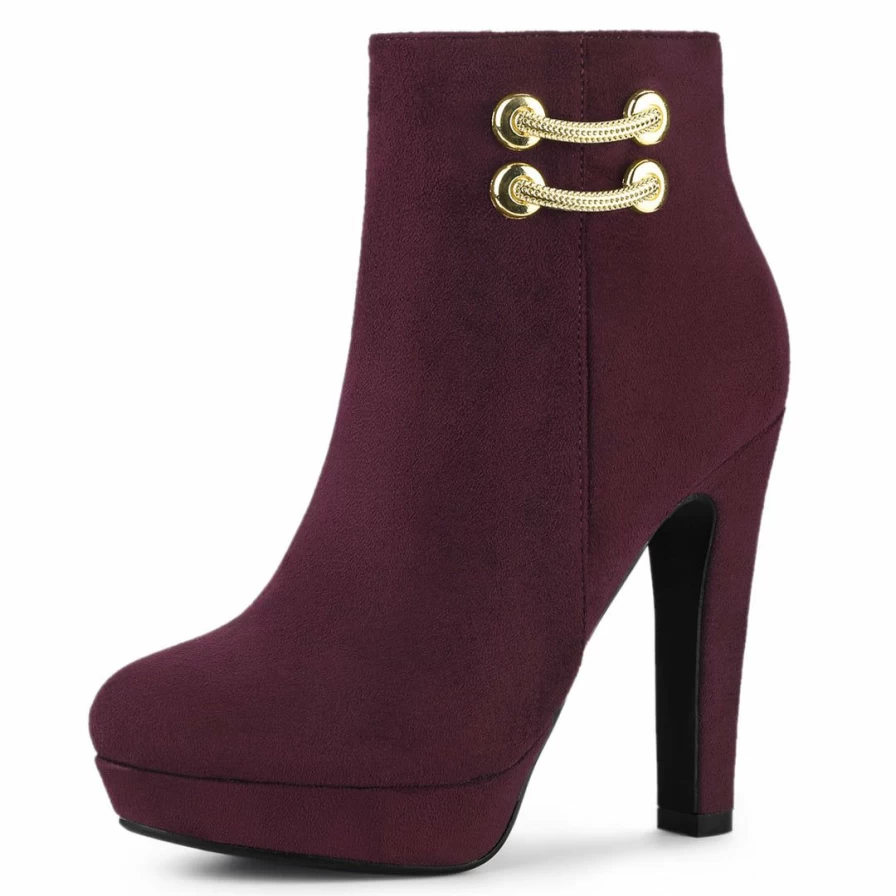 Women's Chunky Heel Ankle Boots Round Toe Platform Booties Fashion High Heels Shoes