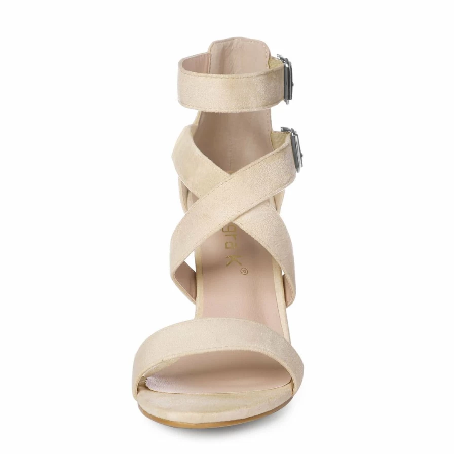 Women's Ankle Strap Block Heel Sandals with Cross Design - Comfortable & Stylish Footwear