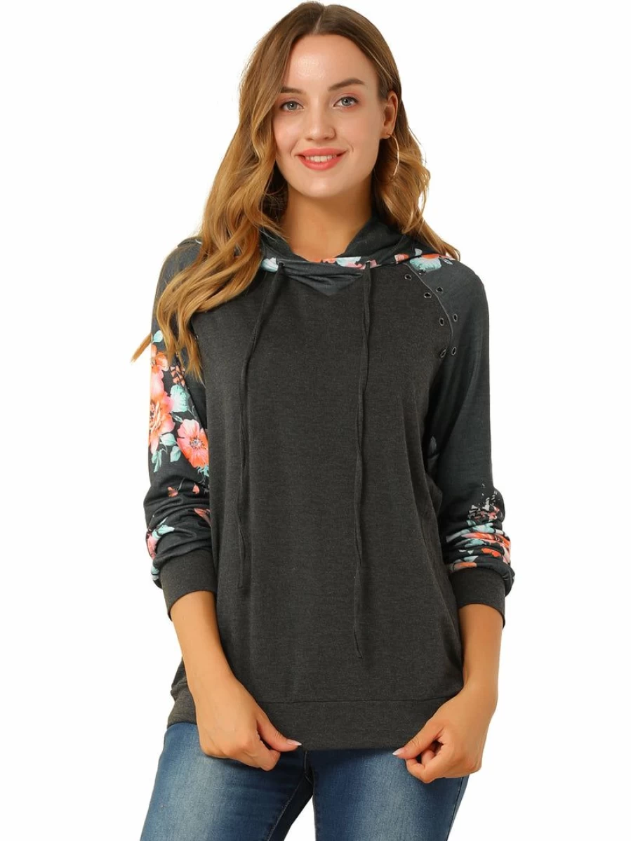 Women's Floral Print Hooded Sweatshirt Long Sleeve Pullover Hoodie Casual Comfortable Top
