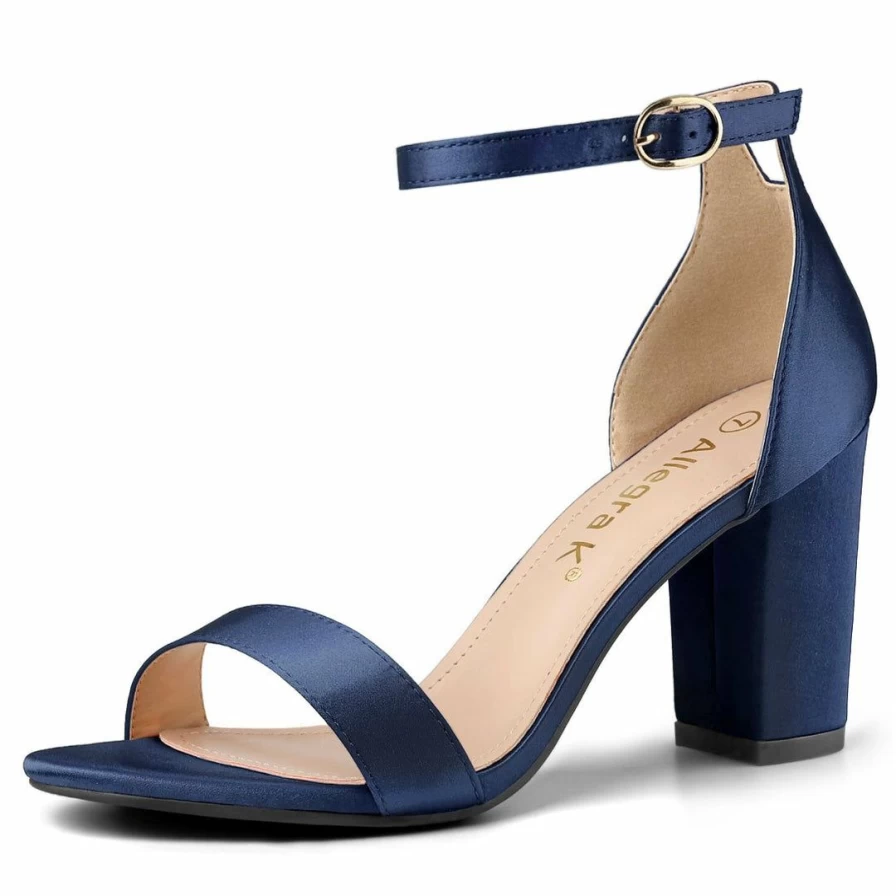 Women's Satin Ankle Strap Chunky Heel Sandals - Open Toe Dress Shoes for Wedding & Evening Wear
