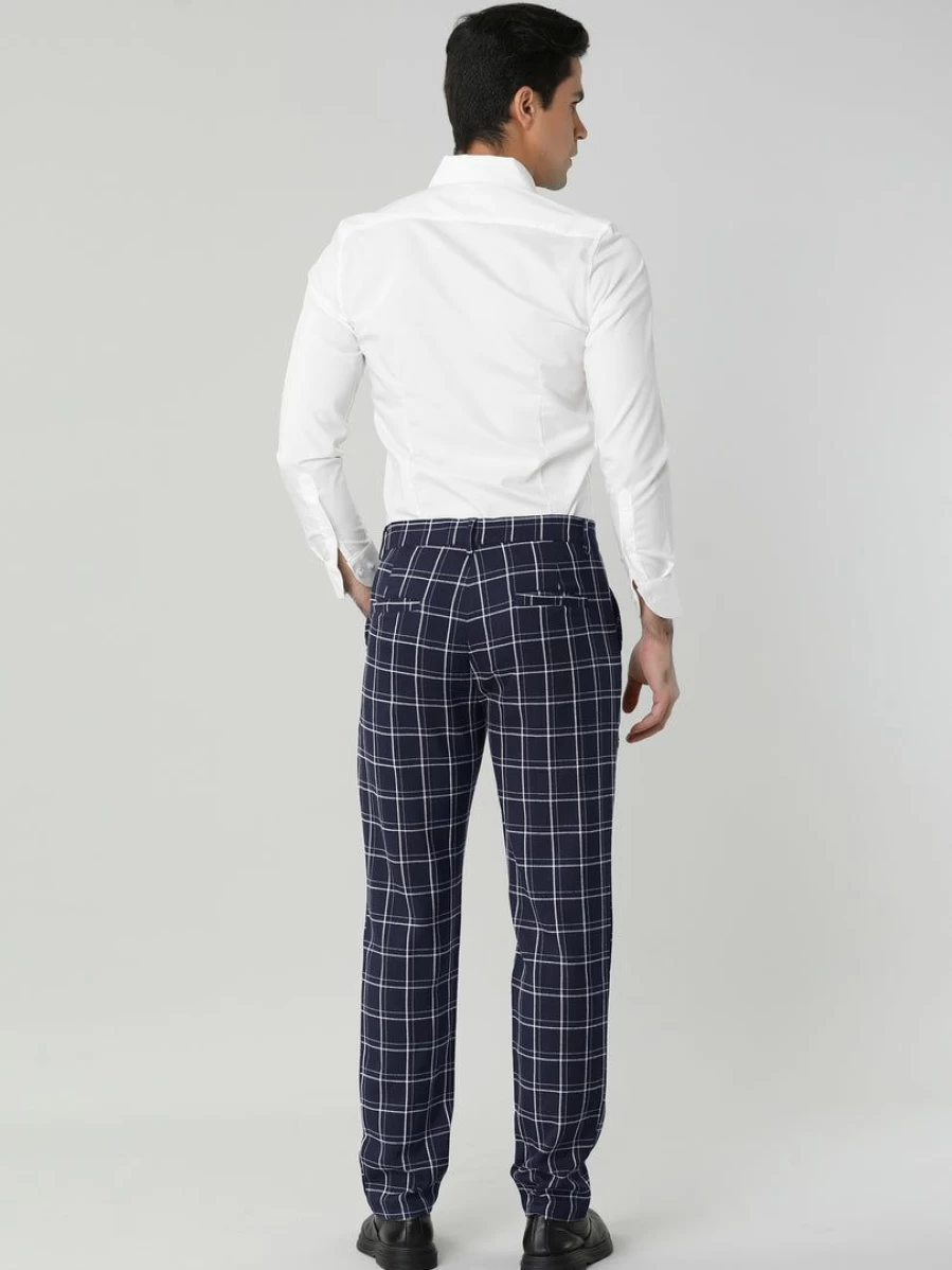 Men's Slim Fit Plaid Dress Pants for Business Flat Front Checkered Trousers