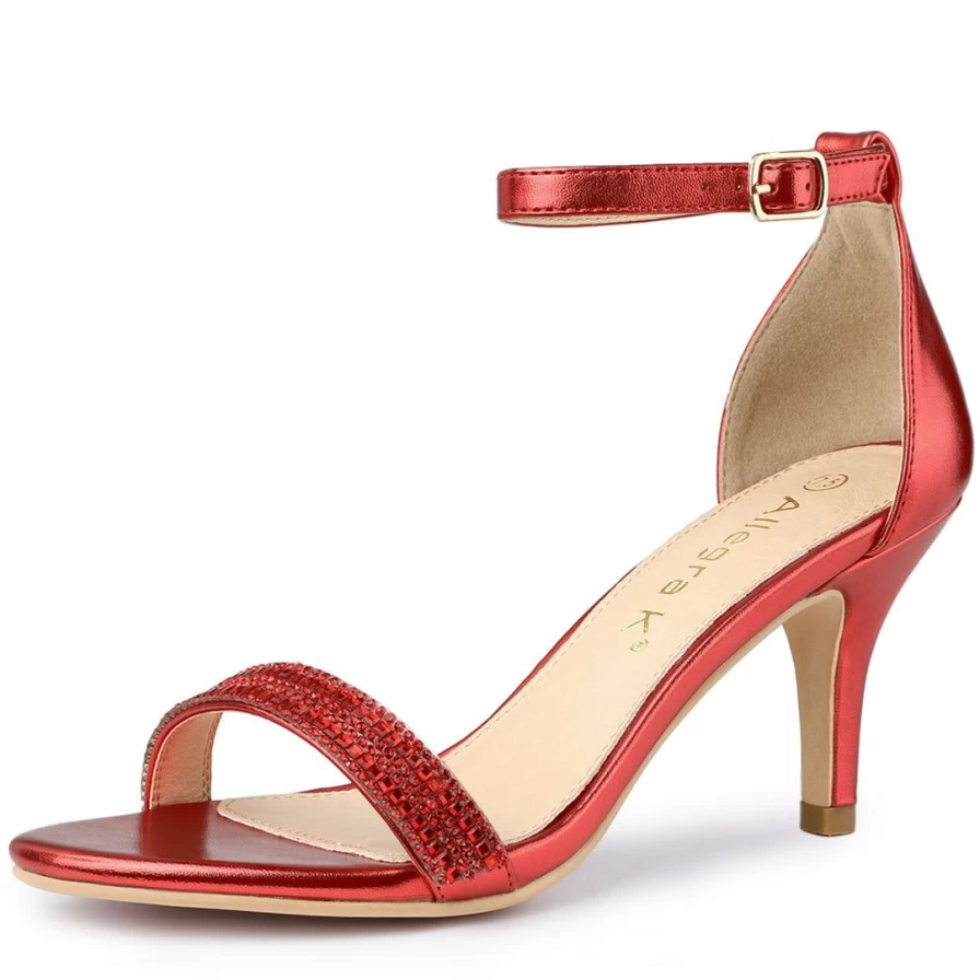 Elegant Women's Rhinestone Stiletto Heel Sandals with Ankle Strap for Evening Wear