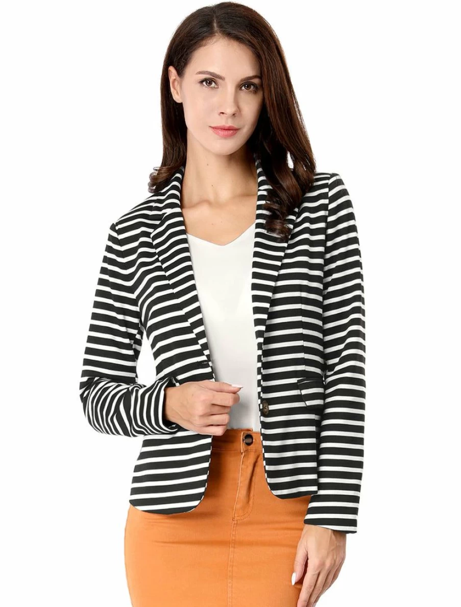 Women's Striped Blazer with Shawl Collar & Double Button Closure - Elegant Tailored Jacket for Office or Casual Wear