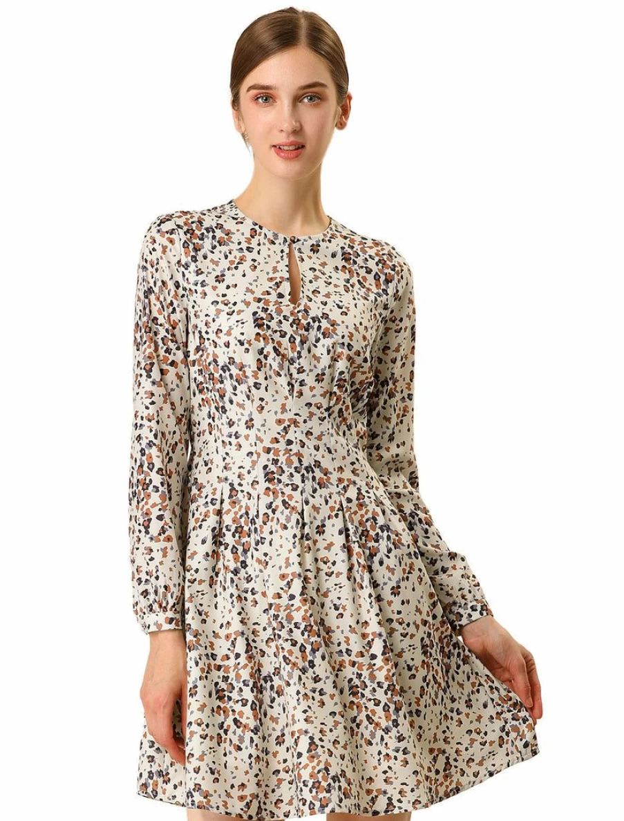 Women's Leopard Print Pleated Dress by Allegra K - Stylish Animal Pattern Midi Dress