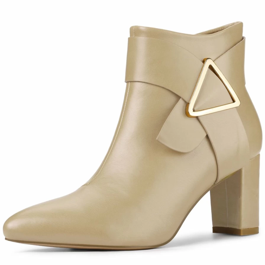 Women's Chunky Heel Ankle Boots Pointed Toe Buckle Strap Fashion Boots