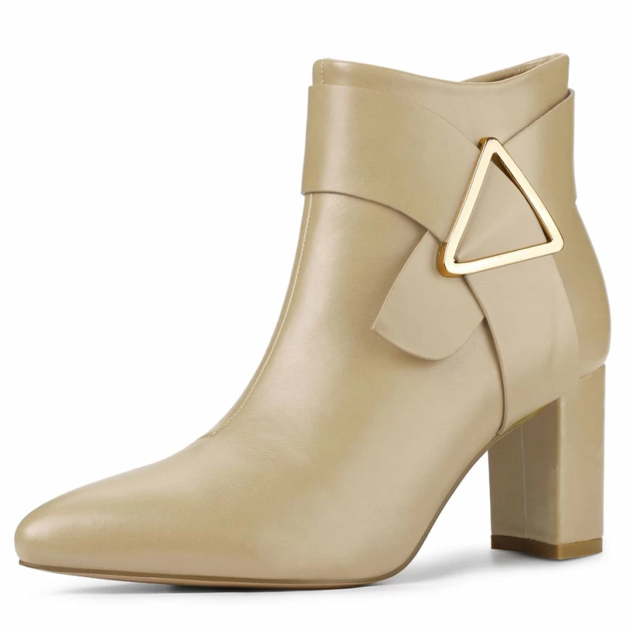 Women's Chunky Heel Ankle Boots Pointed Toe Buckle Strap Fashion Boots