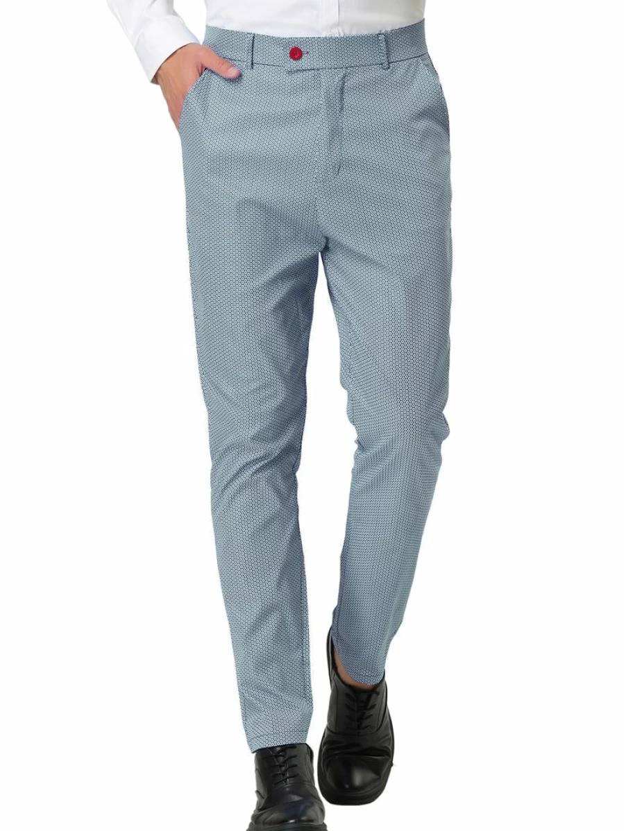 Men's Slim Fit Dots Print Dress Pants Formal Business Trousers for Prom & Office Wear