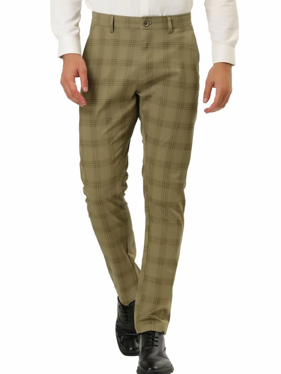Men's Checkered Plaid Flat Front Chino Dress Pants by Allegra K