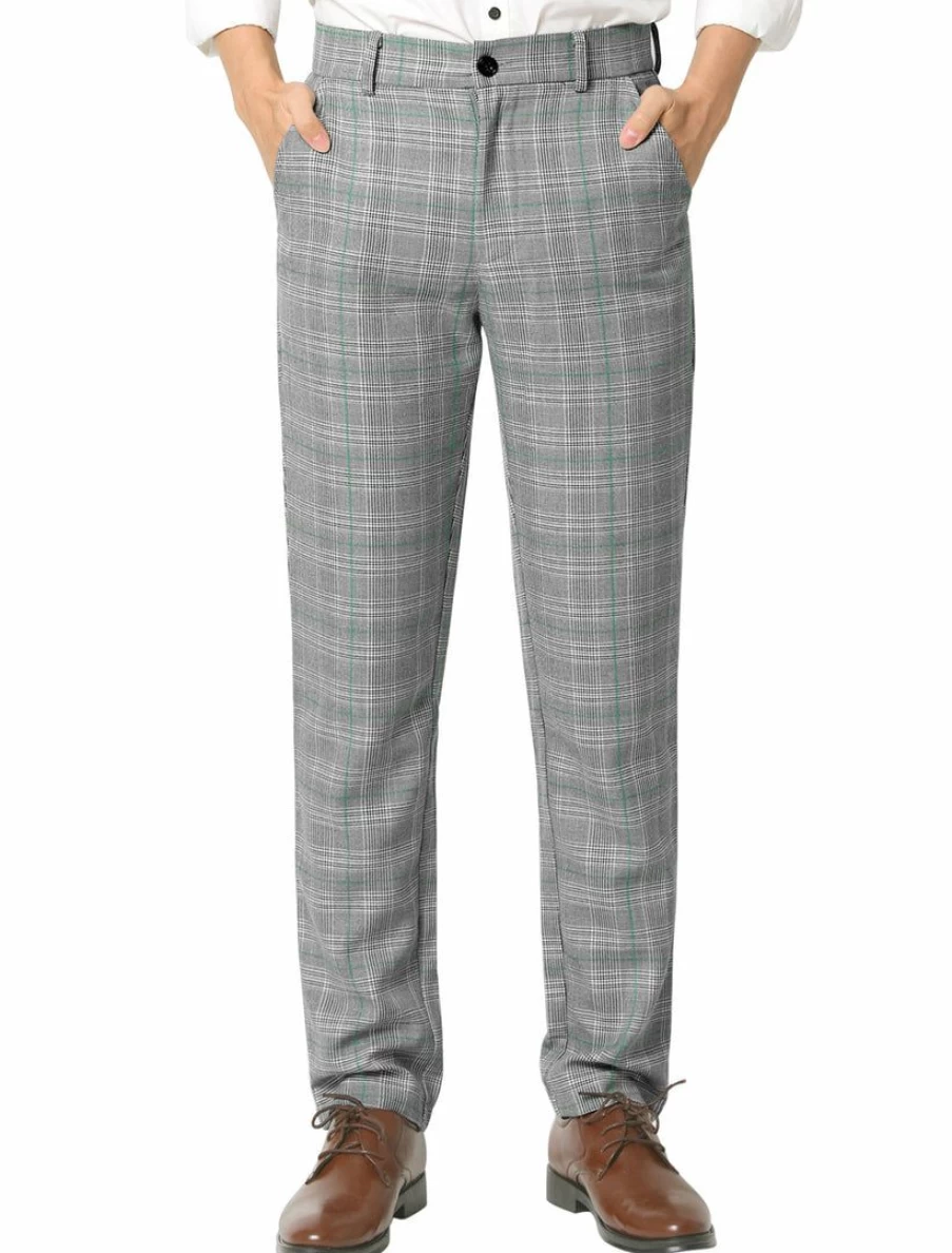 Men's Checkered Plaid Flat Front Chino Dress Pants by Allegra K