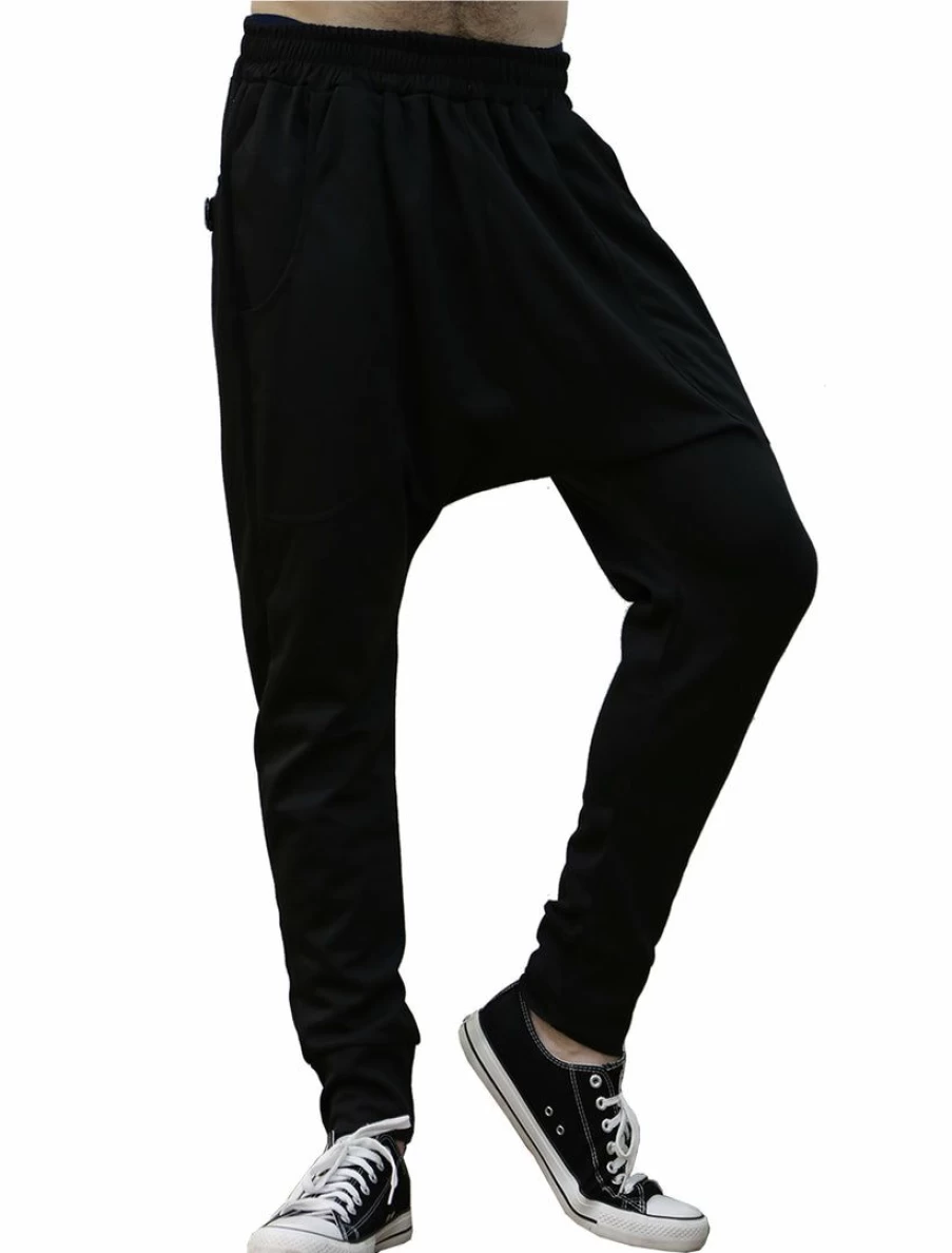 Men's Elastic Waist Tapered Harem Pants with Front Pockets - Comfortable Mid Rise Casual Wear