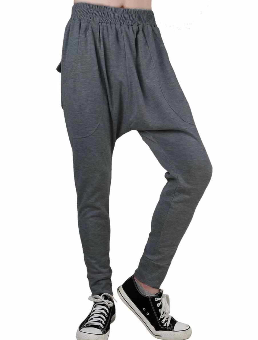 Men's Elastic Waist Tapered Harem Pants with Front Pockets - Comfortable Mid Rise Casual Wear