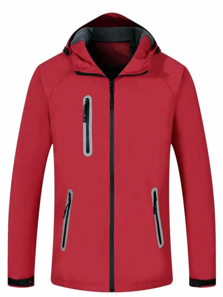 Men's Lightweight Windbreaker Jacket with Faux Fleece Lining, Adjustable Hood, and Front Zipper for Outdoor Activities