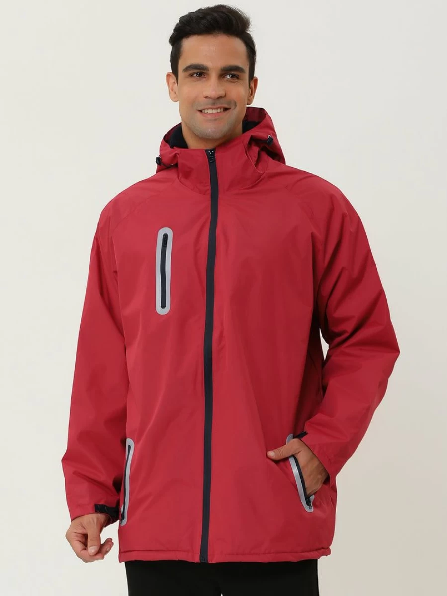Men's Lightweight Windbreaker Jacket with Faux Fleece Lining, Adjustable Hood, and Front Zipper for Outdoor Activities