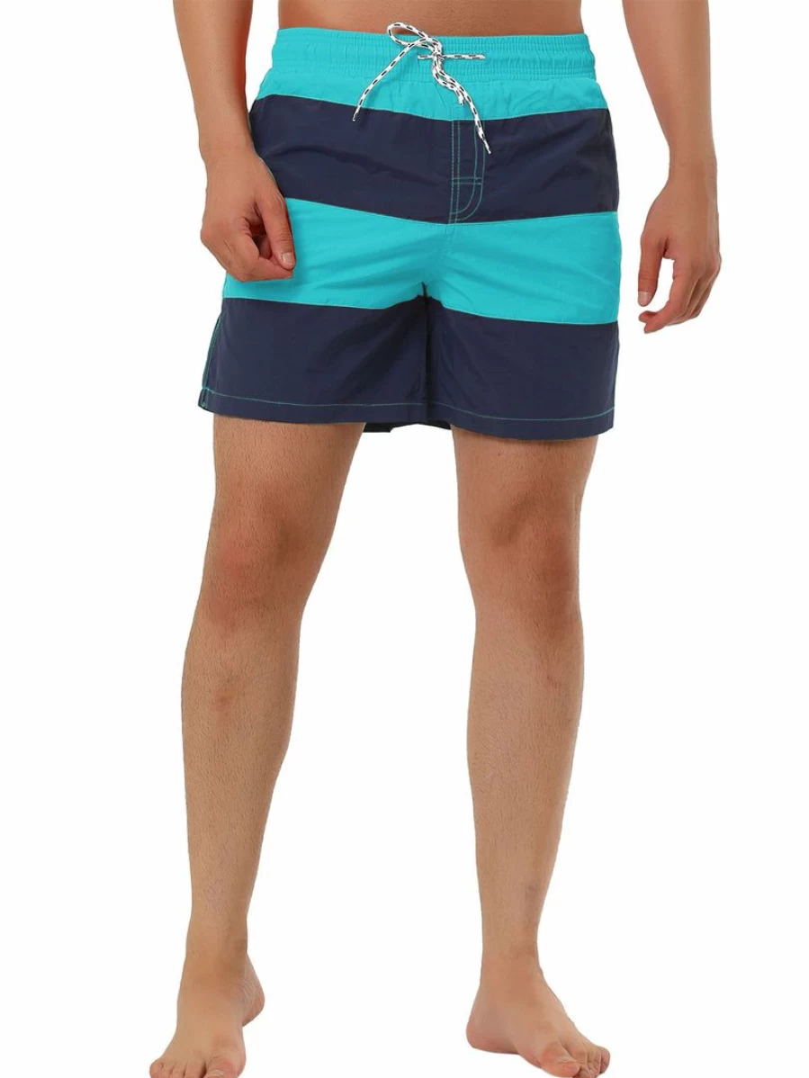 Men's Striped Color Block Swim Shorts with Mesh Lining for Beach & Board