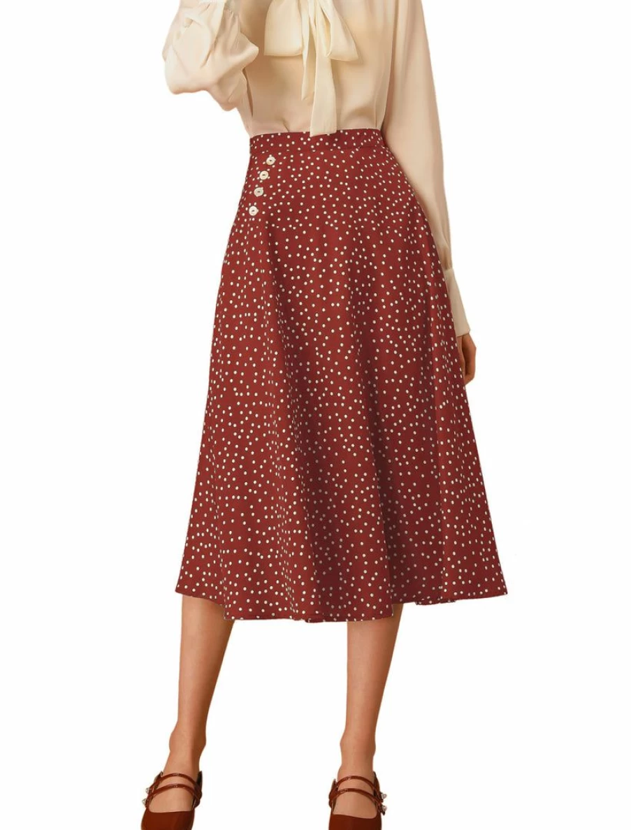 Vintage Retro Polka Dot A-Line Midi Skirt with Elastic Waist for Women