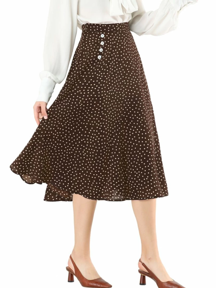 Vintage Retro Polka Dot A-Line Midi Skirt with Elastic Waist for Women