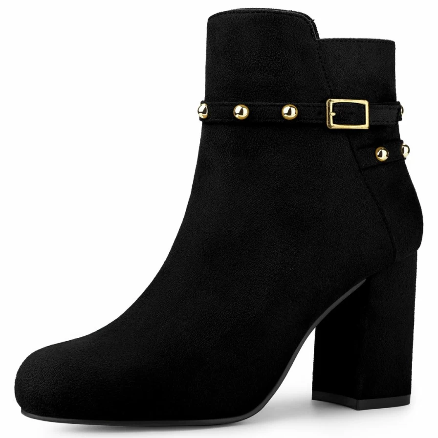 Women's Chunky Heel Ankle Boots with Buckle Decor for Fashion and Comfort