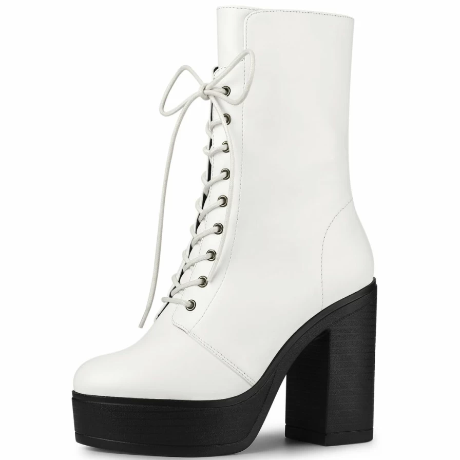 Women's Chunky Heel Combat Boots Platform Lace Up Ankle Boots Fashion Punk Style