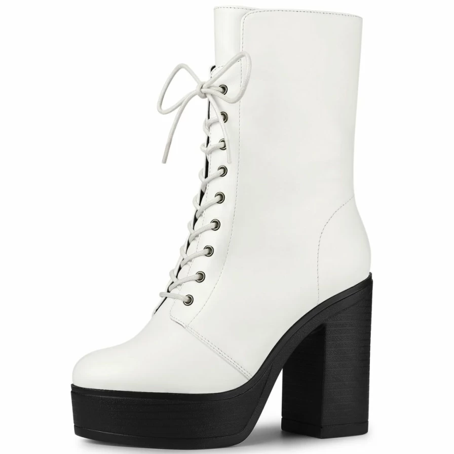 Women's Chunky Heel Combat Boots Platform Lace Up Ankle Boots Fashion Punk Style