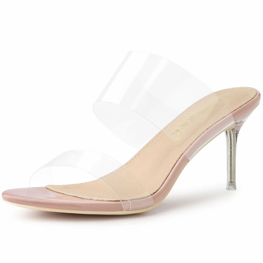 Women's Clear Stiletto Heel Slide Sandals - Transparent High Heels Dressy Open-Toe Shoes