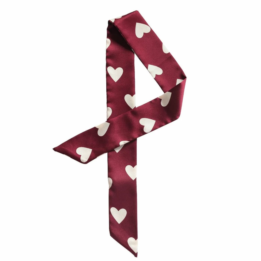 Allegra K Women's Fashion Scarf - Skinny Ribbon Neckerchief with Heart Pattern, Hair Bandana, Wrist Wrap, Handbag Accessory
