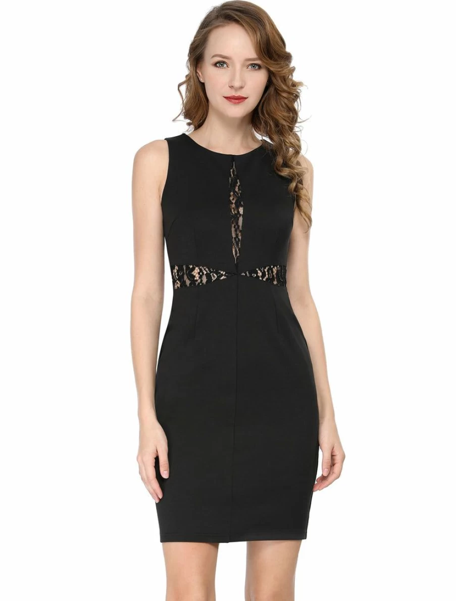 Black Lace Cut-Out Front Bodycon Dress for Women - Elegant & Stylish
