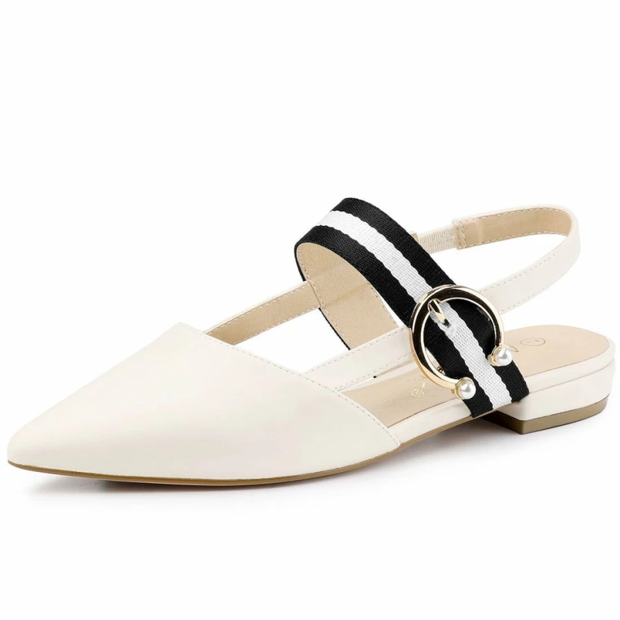 Women's Pointed Toe Slingback Flat Pumps - Elegant Low Heel Dress Shoes for Comfort & Style