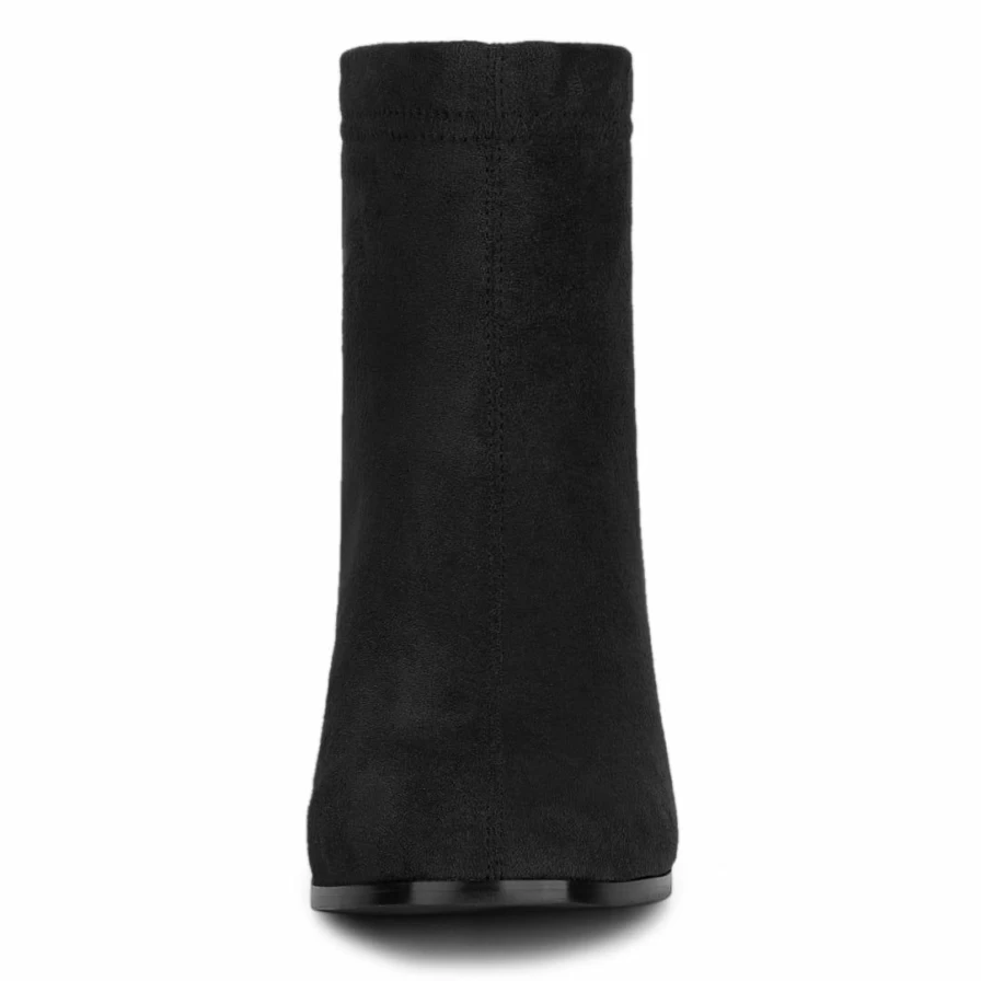 Women's Chunky Heel Square Toe Ankle Boots - Electroplated Detail Fashion Footwear