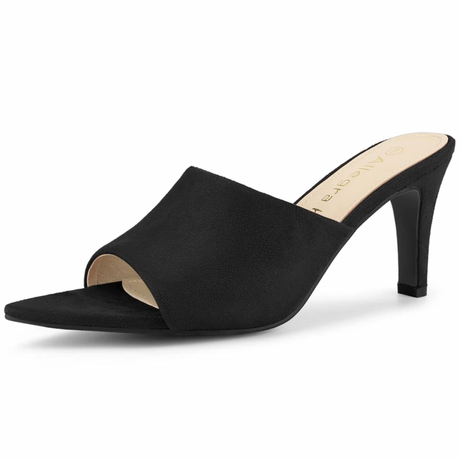 Women's Fashion Pointed Toe Stiletto Heel Slide Mules Sandals - Elegant Open-Toe Dress Shoes for Ladies