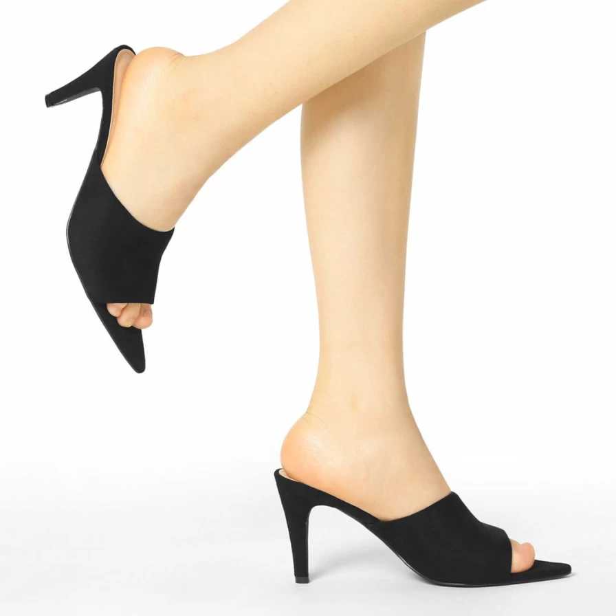 Women's Fashion Pointed Toe Stiletto Heel Slide Mules Sandals - Elegant Open-Toe Dress Shoes for Ladies