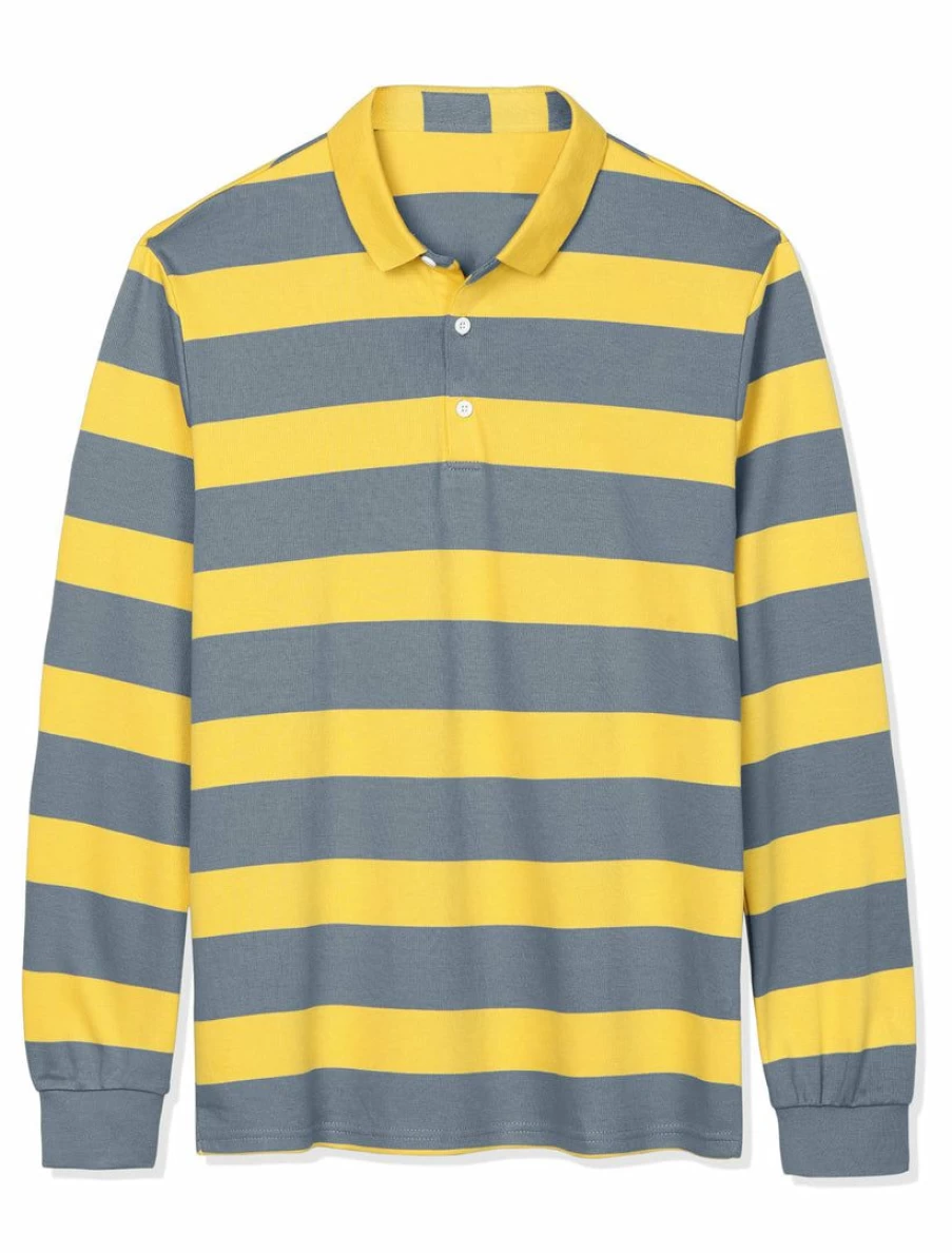 Men's Color Block Striped Polo Shirt Long Sleeve Pullover Golf Top