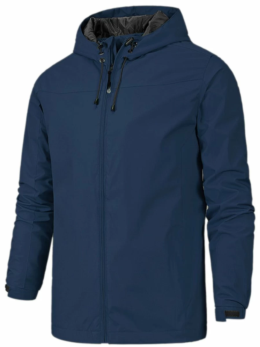 Men's Lightweight Hooded Windbreaker Jacket for Sports & Outdoor Activities - Water-Resistant Zippered Hiking Cycling Coat with Drawstring