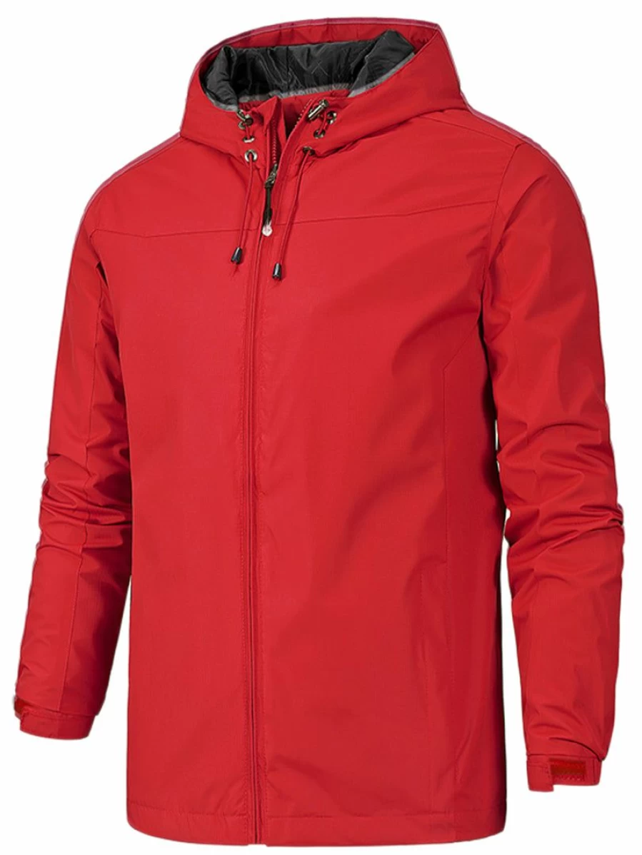 Men's Lightweight Hooded Windbreaker Jacket for Sports & Outdoor Activities - Water-Resistant Zippered Hiking Cycling Coat with Drawstring