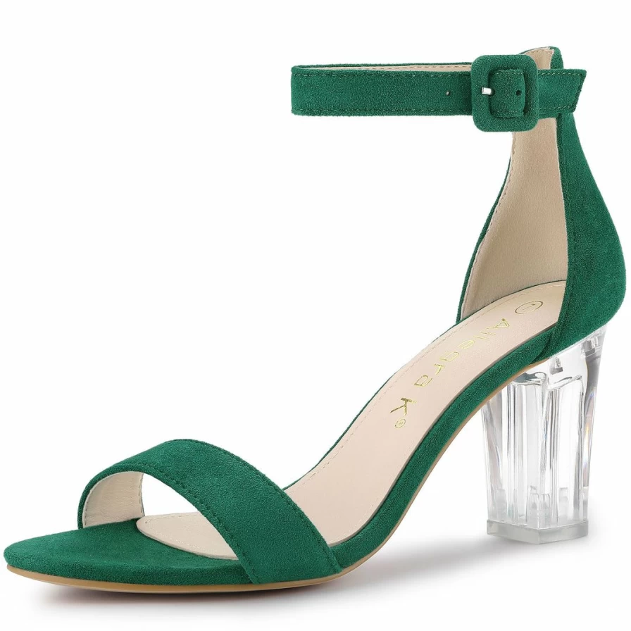 Women's Chunky Heel Sandals with Ankle Strap - Clear High Heels for Women