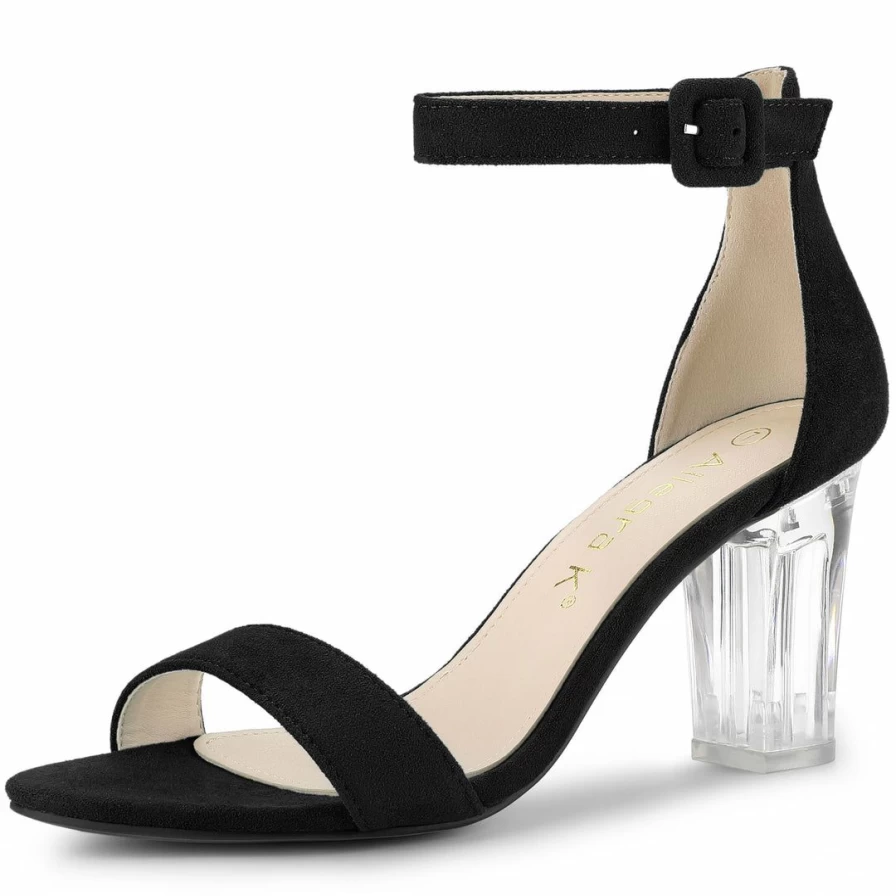 Women's Chunky Heel Sandals with Ankle Strap - Clear High Heels for Women