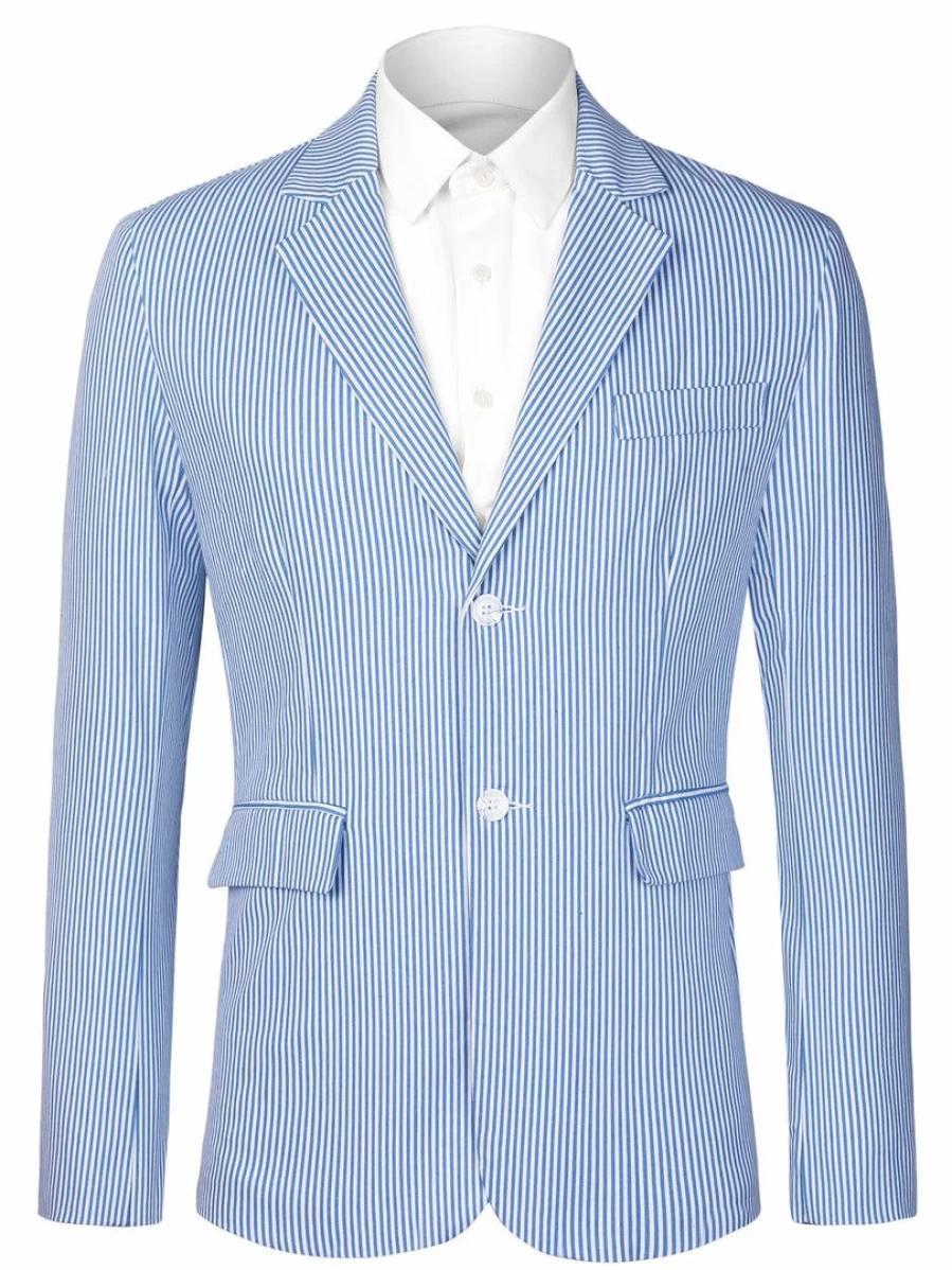 Men's Slim Fit Striped Blazer with Notched Lapel - Single Breasted Stylish Jacket