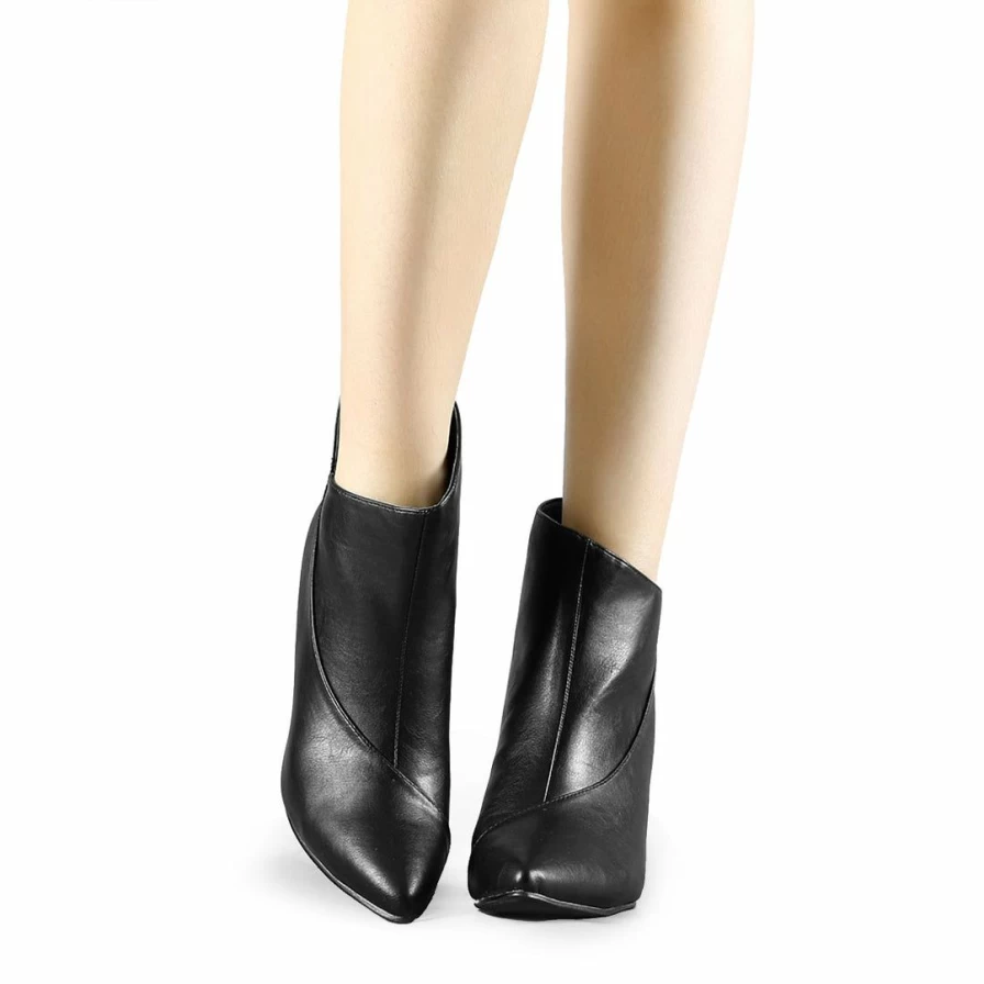 Women's Fashion Pointed Toe Wedge Heel Ankle Boots with Side Zipper Stylish Casual Dress Shoes