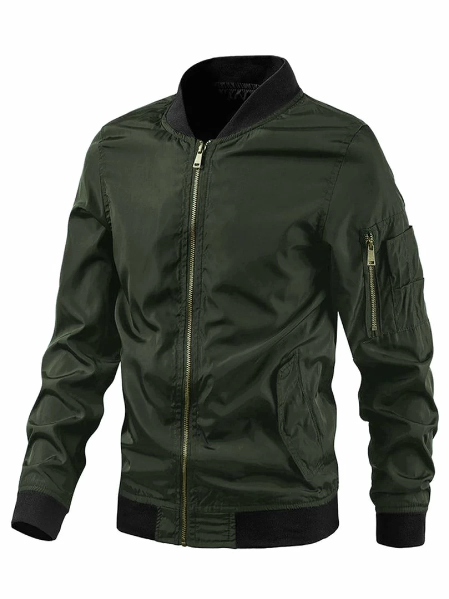 Men's Lightweight Bomber Jacket with Zipper - Vintage Baseball Flight Jacket for Casual Wear