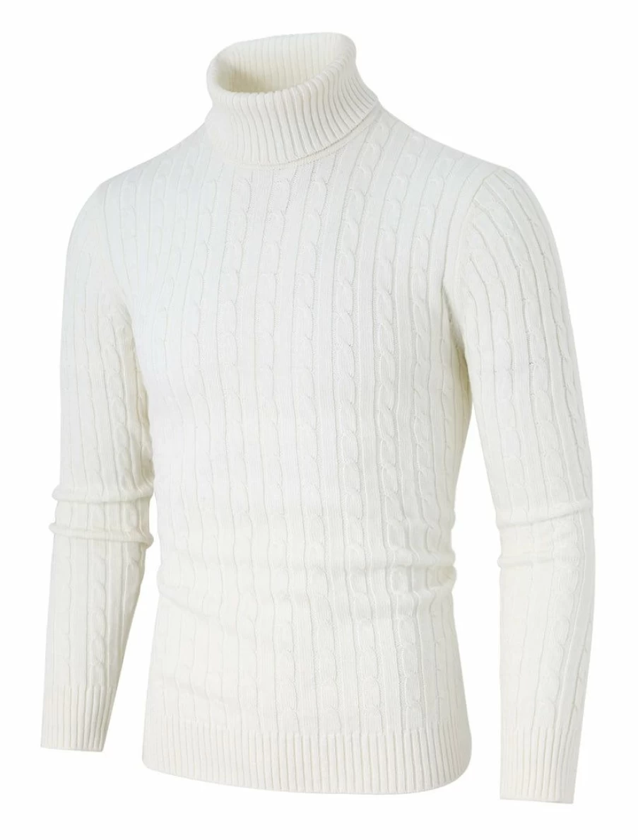 Men's Cable Knit Turtleneck Sweater Long Sleeve Pullover Winter Warm Casual