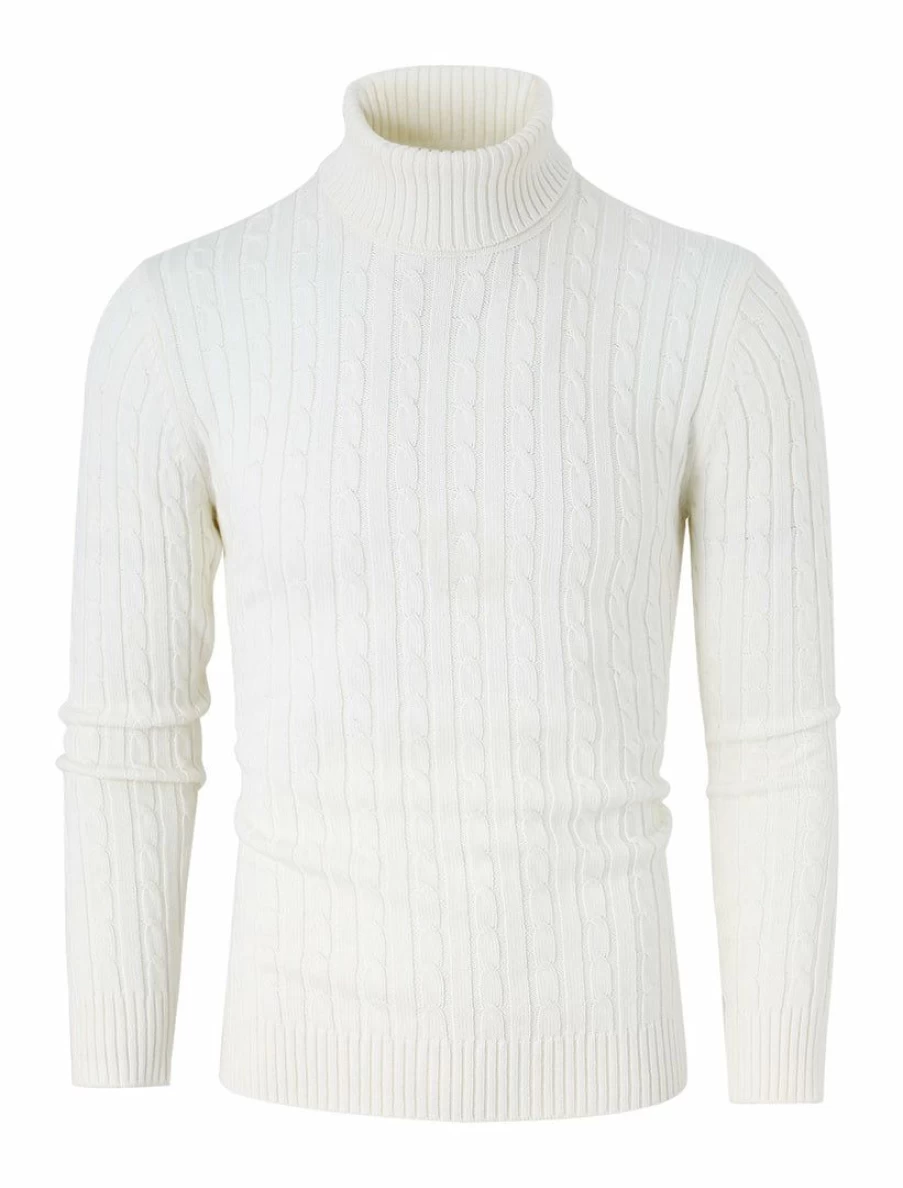 Men's Cable Knit Turtleneck Sweater Long Sleeve Pullover Winter Warm Casual