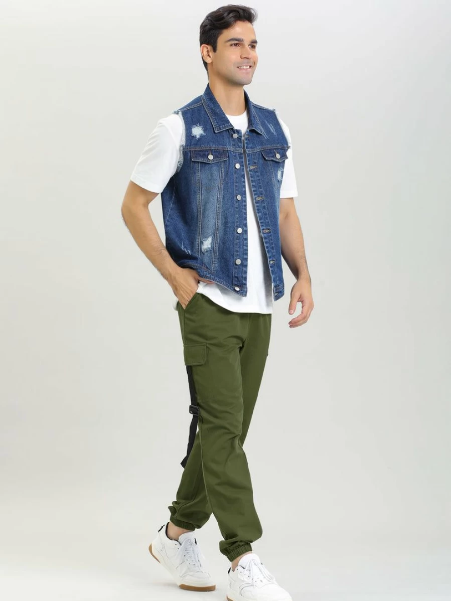 Men's Green Cargo Jogger Pants with Drawstring Elastic Waist for Casual & Work