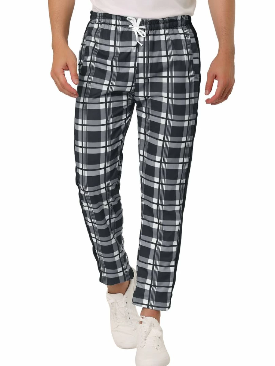 Men's Slim Fit Plaid Jogger Pants - Hip Hop Athletic Track Sweatpants in Contrast Colors