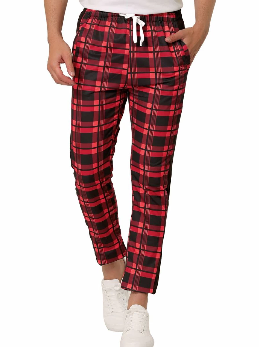 Men's Slim Fit Plaid Jogger Pants - Hip Hop Athletic Track Sweatpants in Contrast Colors