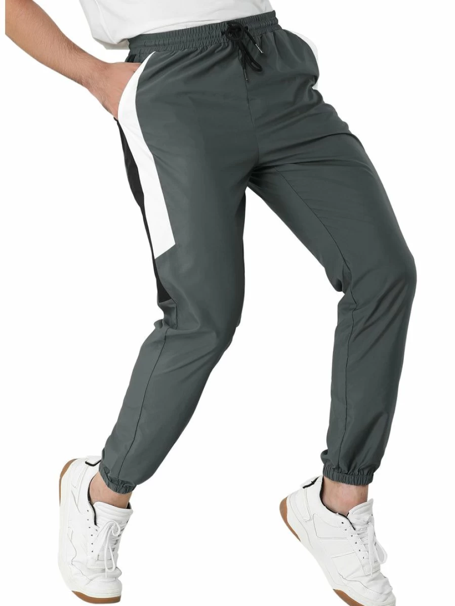 Allegra K Men's Gray Athletic Jogger Pants with Elastic Waist and Color Block Design for Sports and Scrubs