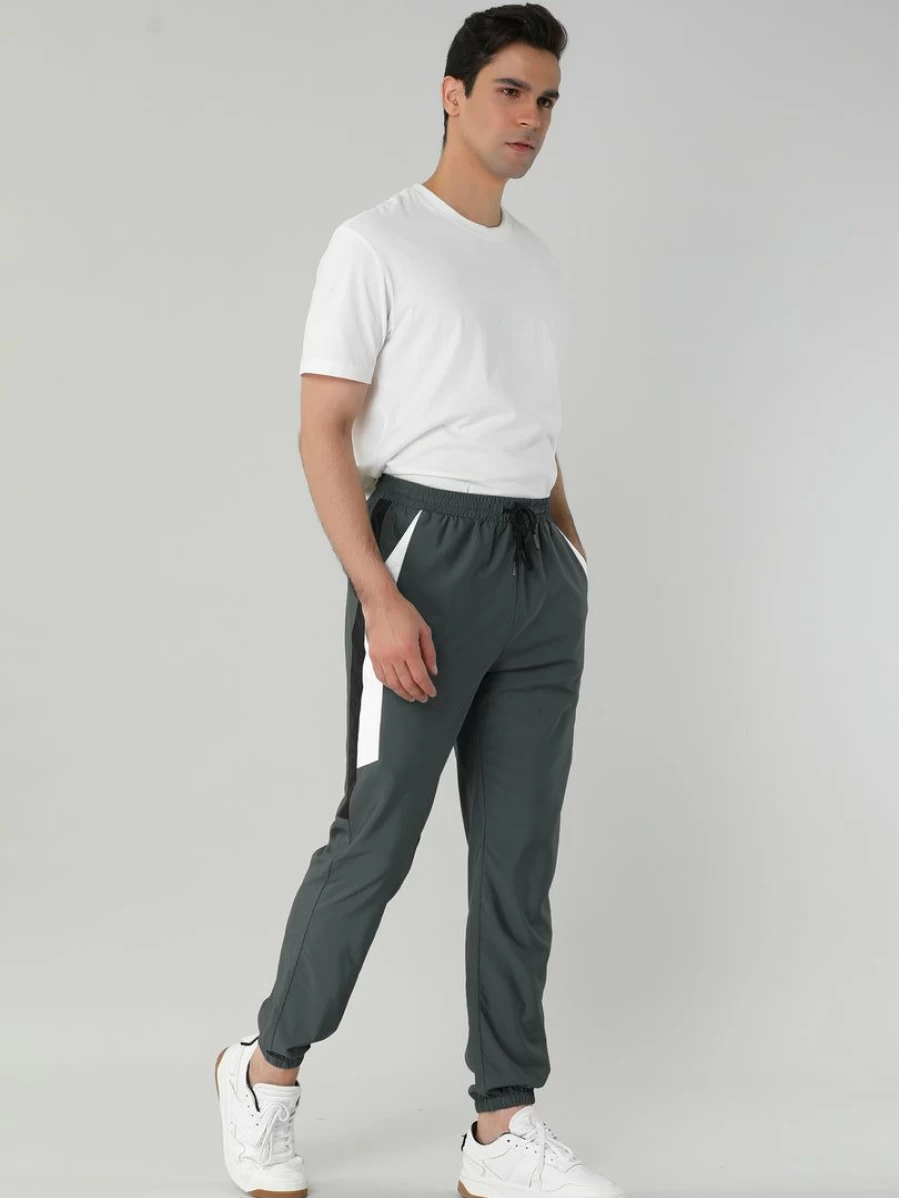 Allegra K Men's Gray Athletic Jogger Pants with Elastic Waist and Color Block Design for Sports and Scrubs