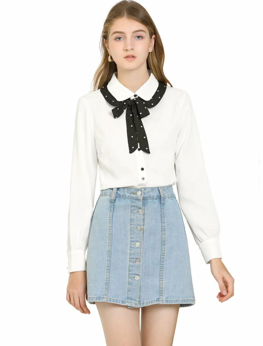 Women's Stylish Bow Tie Peter Pan Collar Shirt for Office & Work - Contrast Color Design