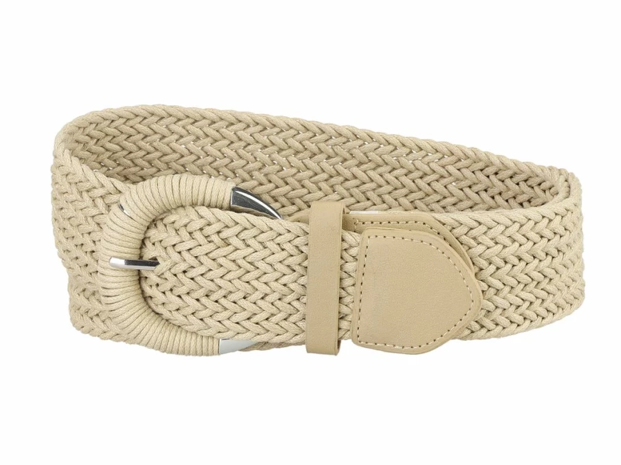 Women's Wide Braided Belt with Metal Buckle - Elegant Woven Waist Belt for Dresses & Accessories