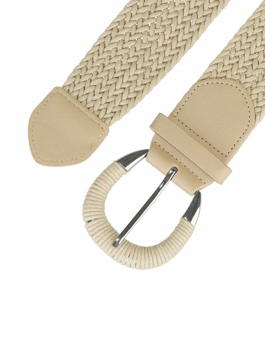 Women's Wide Braided Belt with Metal Buckle - Elegant Woven Waist Belt for Dresses & Accessories