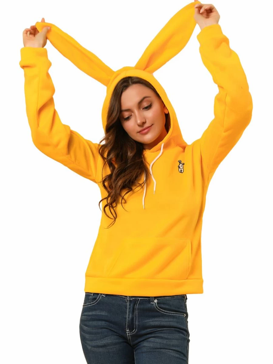 Women's Cute Bunny Hoodie with Rabbit Ears and Pocket - Long Sleeve Pullover Sweatshirt