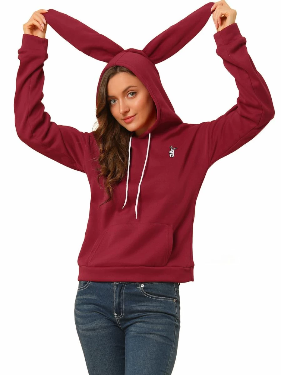 Women's Cute Bunny Hoodie with Rabbit Ears and Pocket - Long Sleeve Pullover Sweatshirt